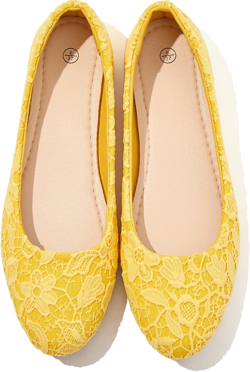 Women's Lace Ballet Flats - Round Toe Foldable Slip On Shoes with Cushioned Insole for Weddings and Work - 6