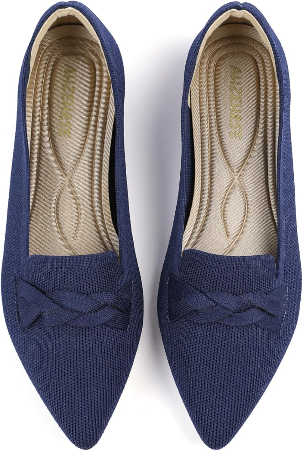 Women's Classic Pointed Toe Ballet Flats - Knit Dressy Bow Slip On Shoes for Office and Everyday Wear - 8