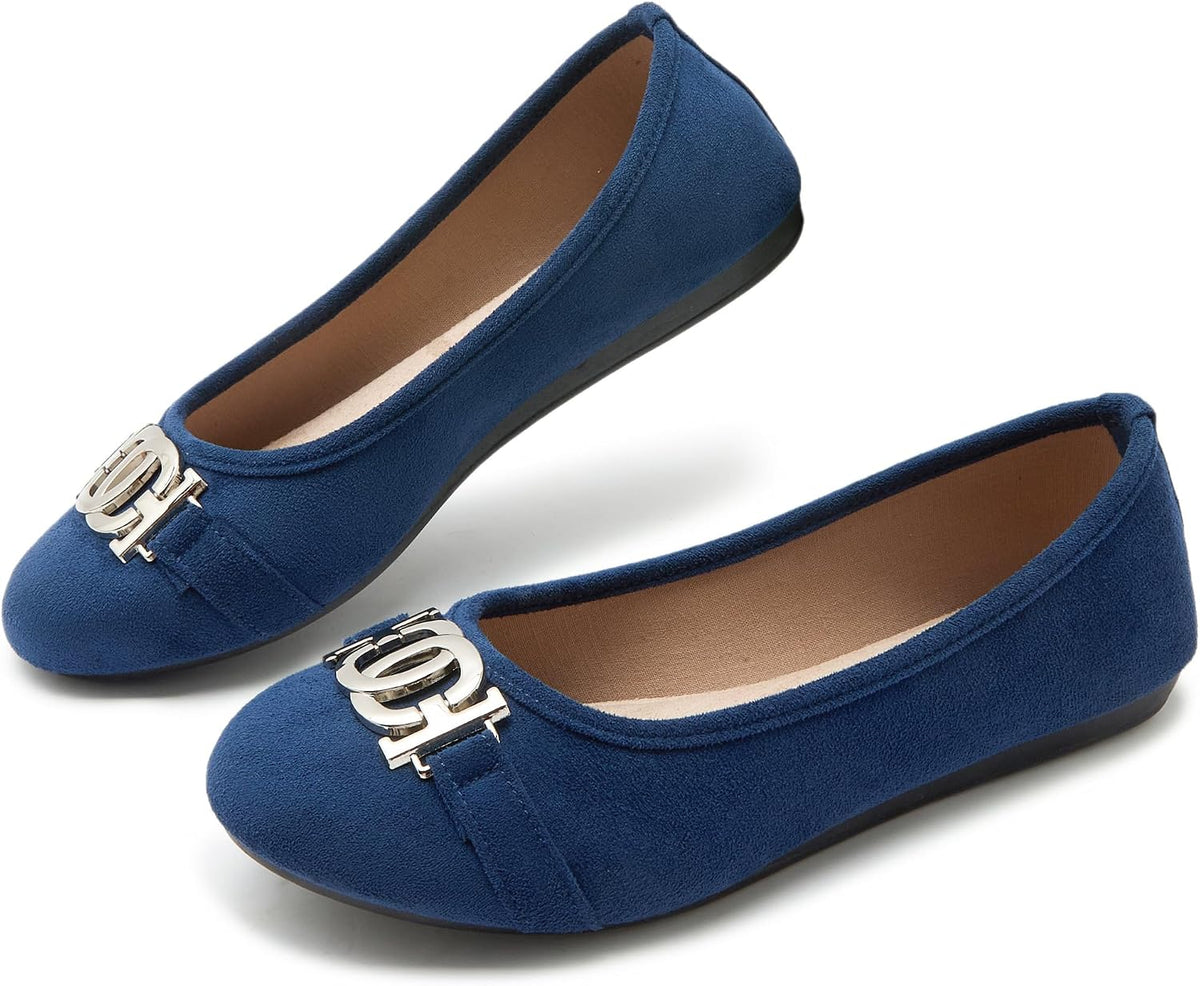 Women's Round Toe Ballet Flats - Slip On Casual Shoes for Walking, Driving and Dressy Weekday Wear - 6