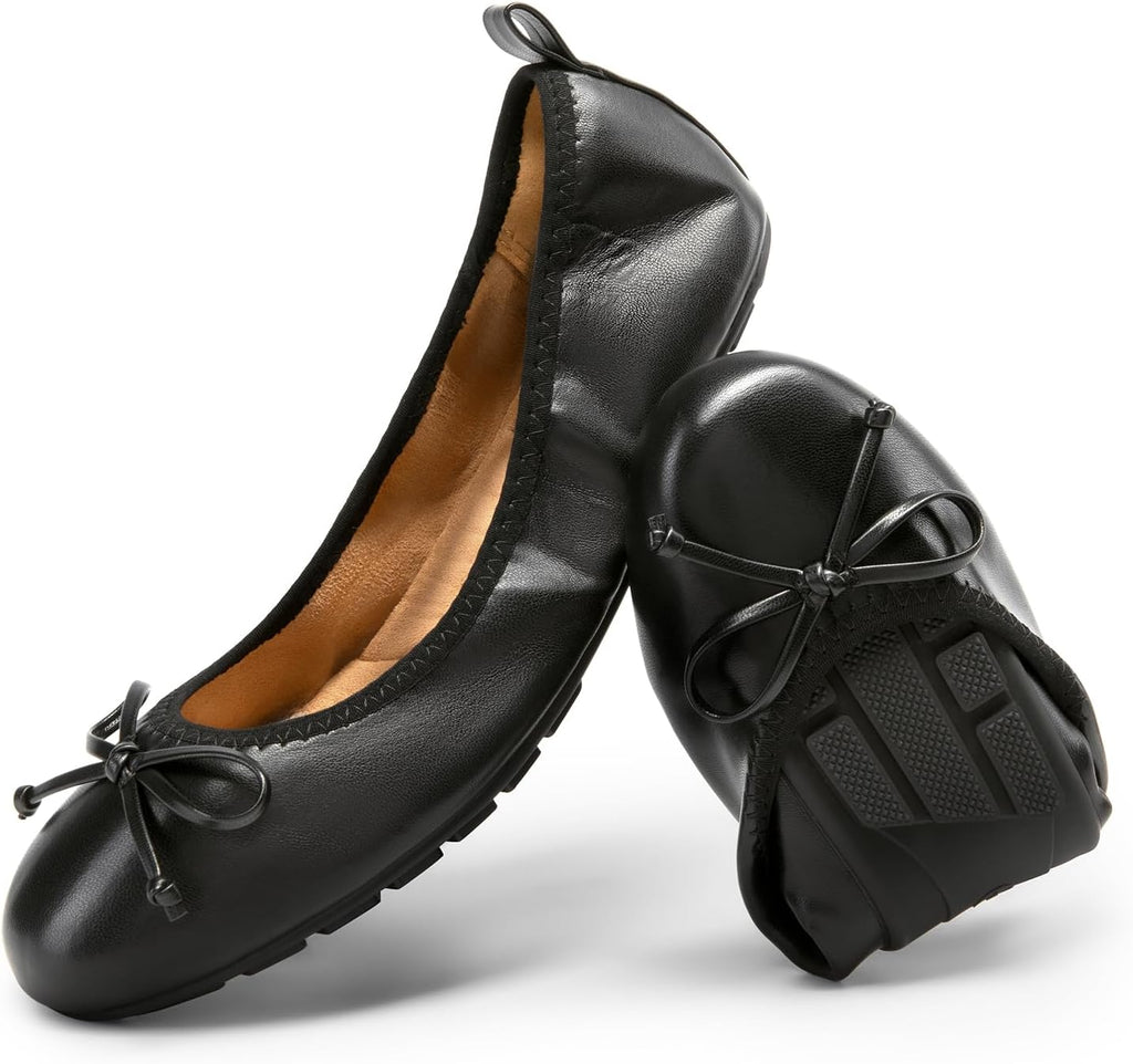 Women's Foldable Bowknot Ballet Flats - Lightweight Round Toe Slip On Dress Shoes for Travel and Long Days - 6