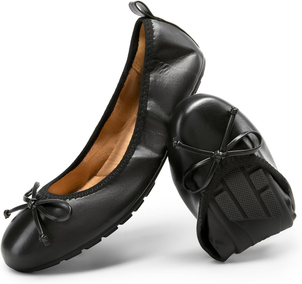 Women's Foldable Bowknot Ballet Flats - Lightweight Round Toe Slip On Dress Shoes for Travel and Long Days - 6