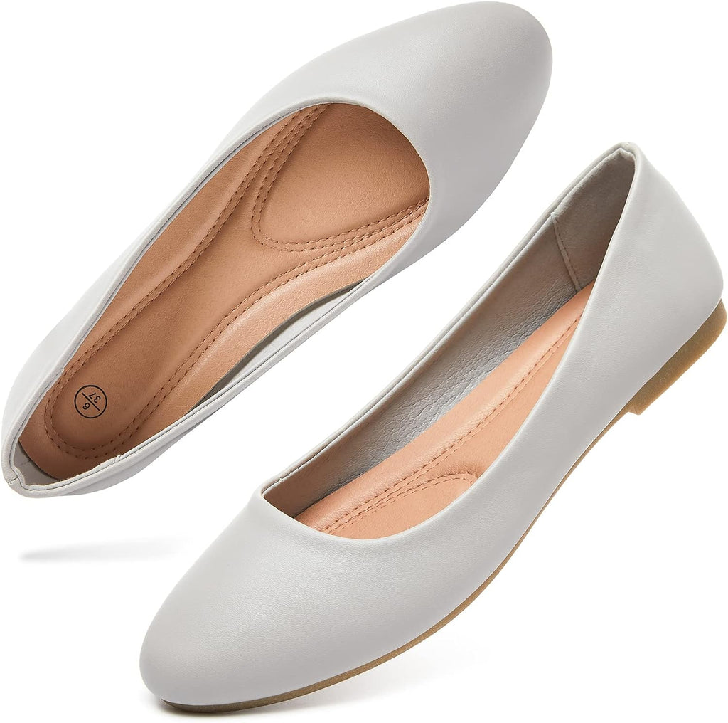 Women's Faux Leather Ballet Flats - Slip On Round Toe Dress Shoes for Office Days and Weekend Errands - 6