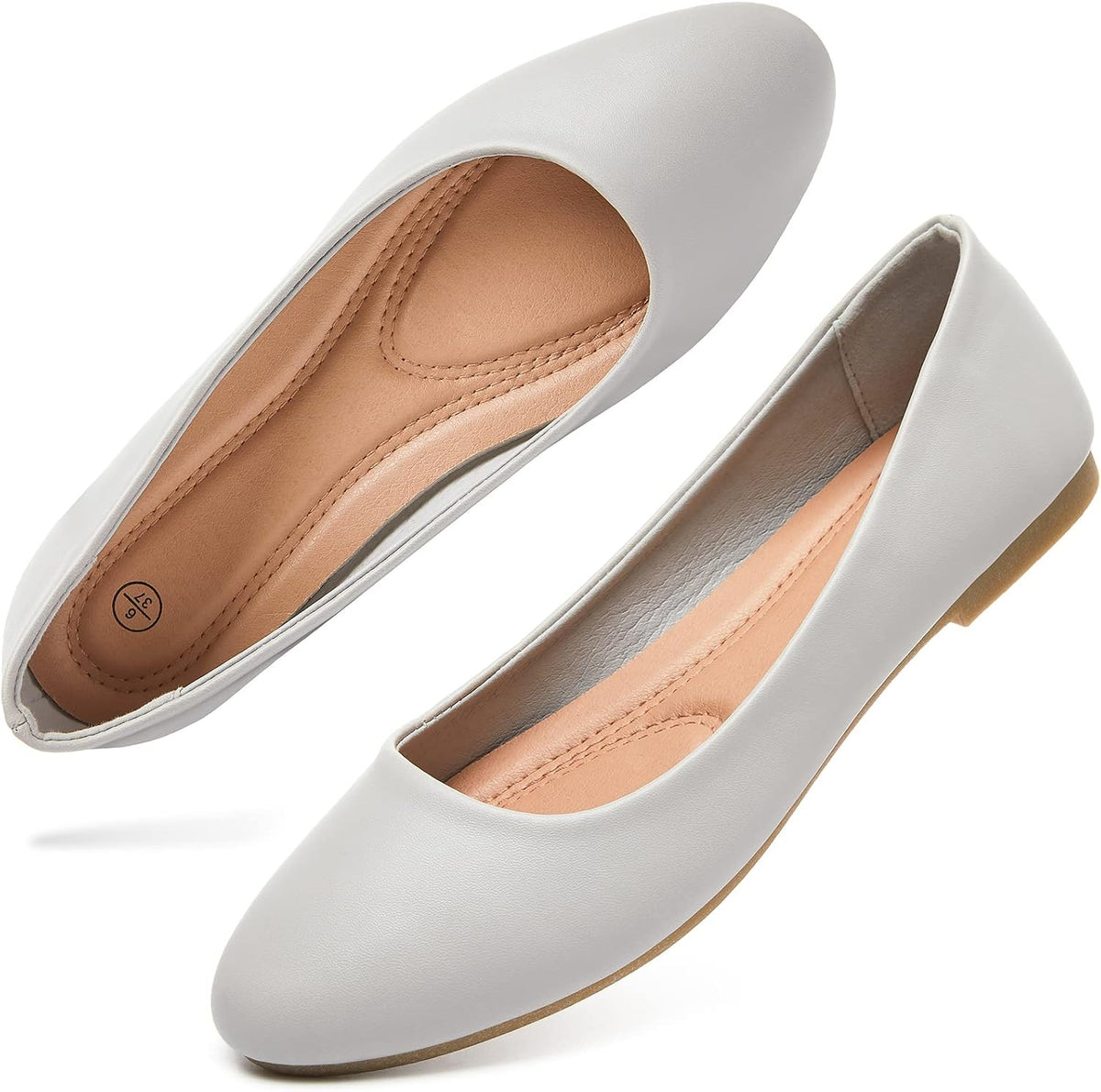 Women's Faux Leather Ballet Flats - Slip On Round Toe Dress Shoes for Office Days and Weekend Errands - 6