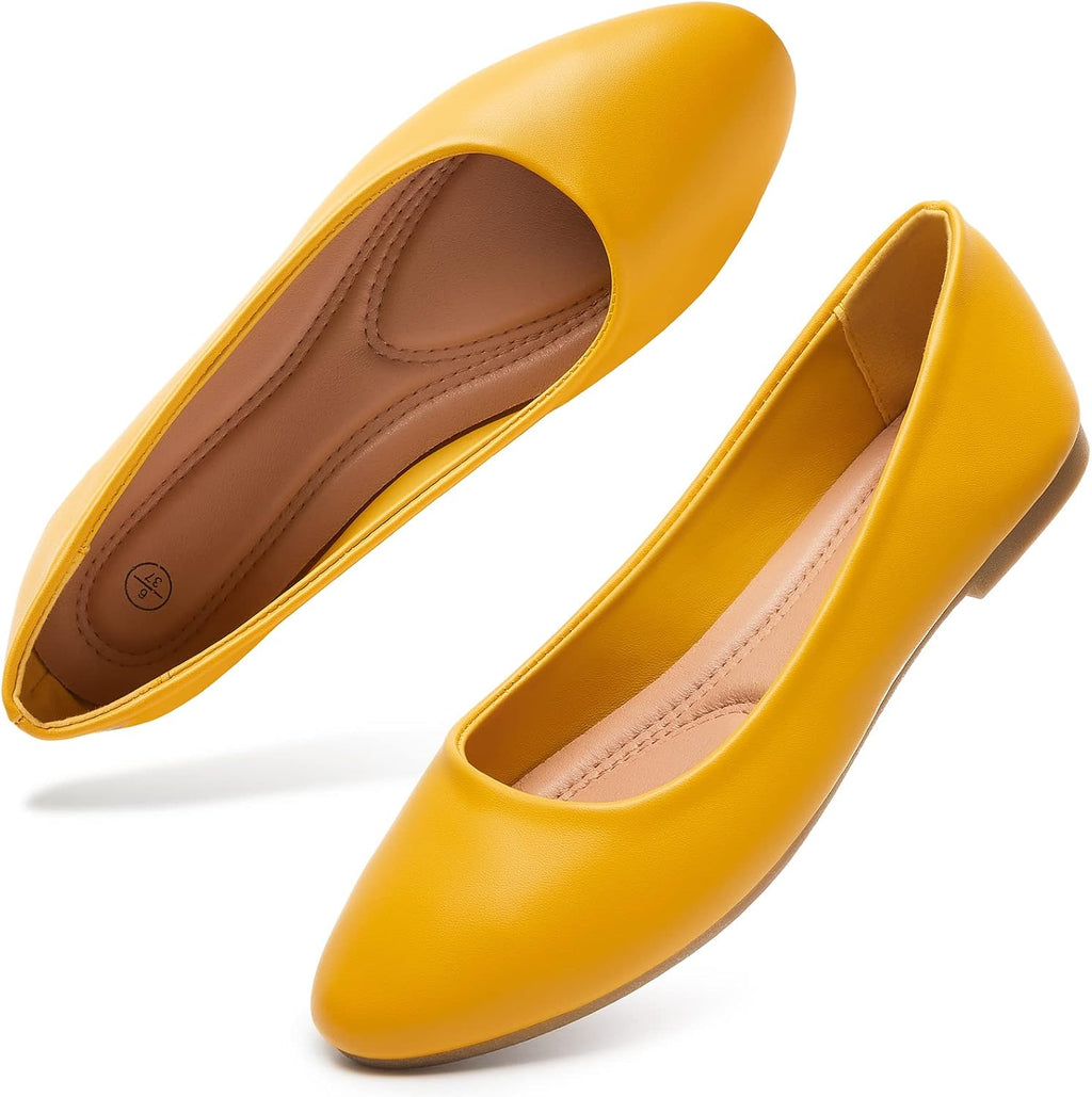 Women's Faux Leather Ballet Flats - Slip On Round Toe Dress Shoes for Office Days and Weekend Errands - 7