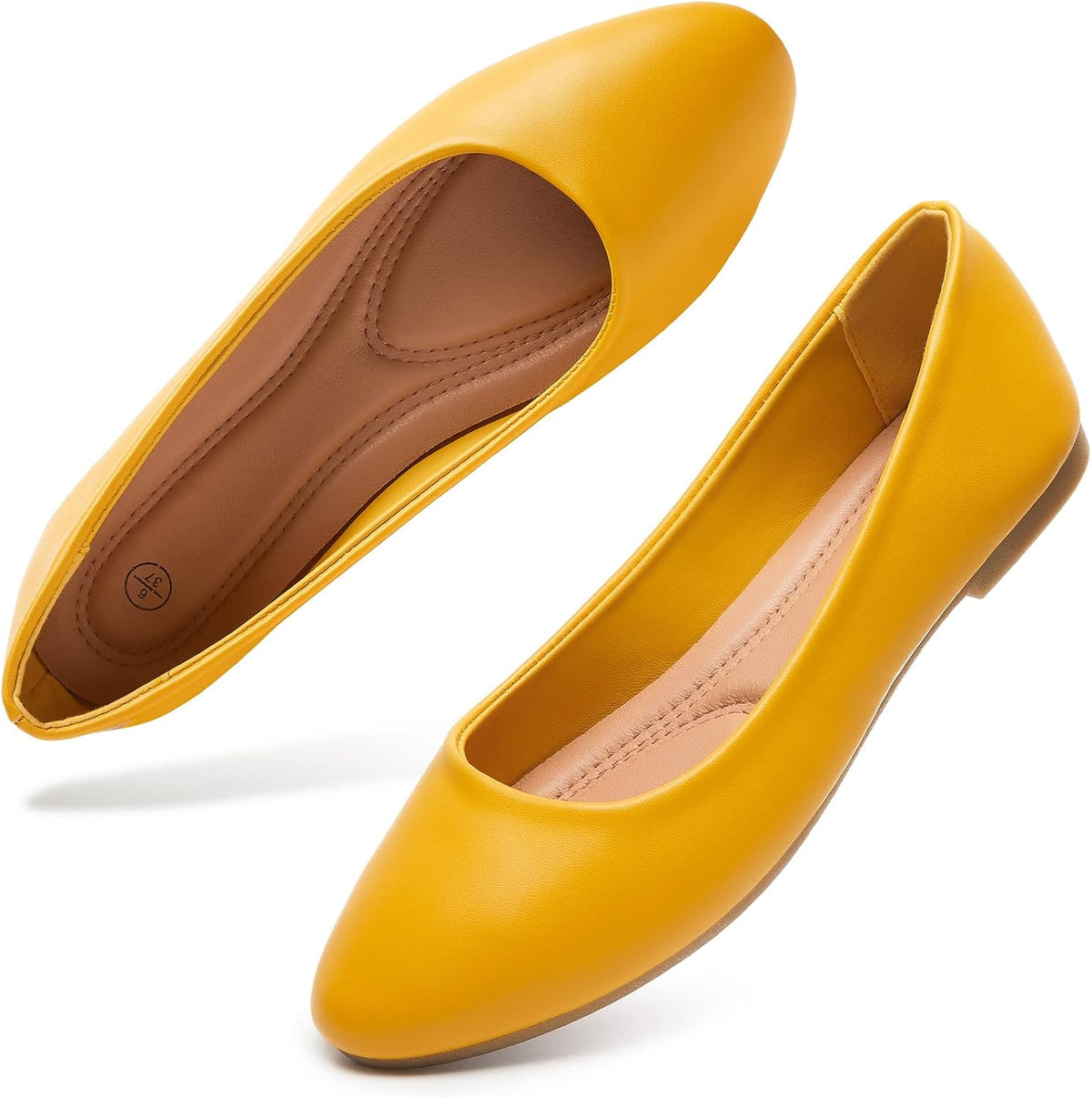 Women's Faux Leather Ballet Flats - Slip On Round Toe Dress Shoes for Office Days and Weekend Errands - 7