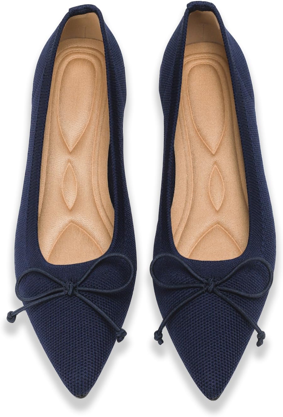 Women's Pointed Toe Knit Ballet Flats - Foldable Slip On Office Shoes with Built In Arch Support - 6