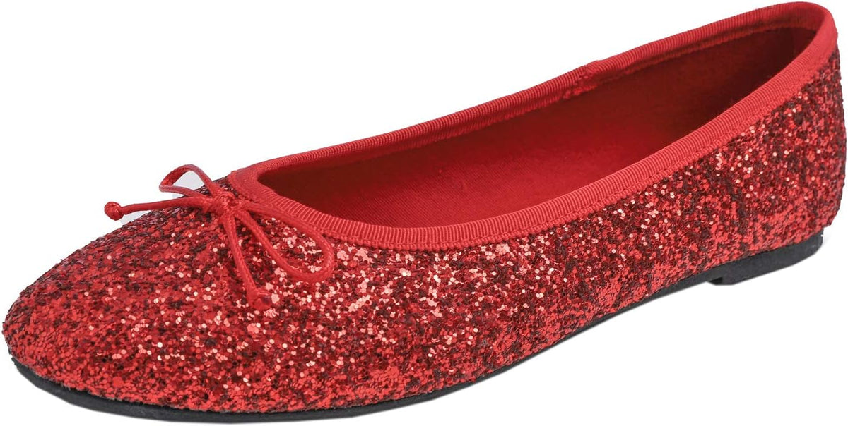Women's Patent Ballet Flats - Memory Foam Cushioned Slip On Dress Shoes in Glitter and Solid Finishes - Glitter Light Go
