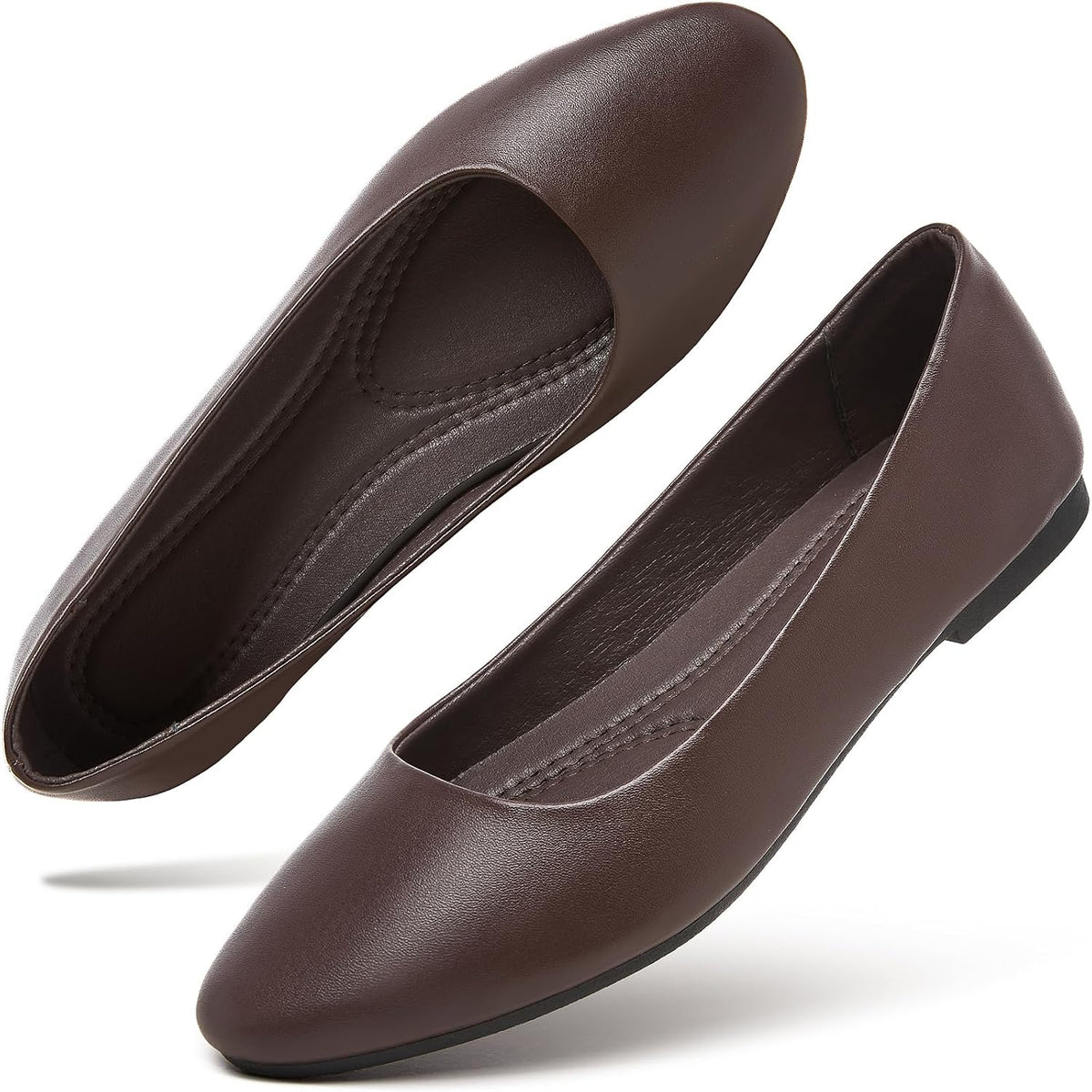 Women's Faux Leather Ballet Flats - Slip On Round Toe Dress Shoes for Office Days and Weekend Errands - 6
