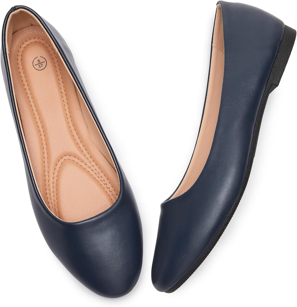 Women's Faux Leather Ballet Flats - Non Slip Low Heel Slip On Loafers for Teaching and Business Casual Days - 6