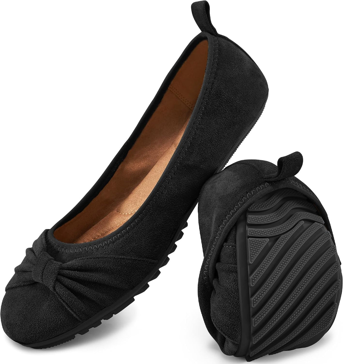 Women's Foldable Ballet Flats - Lightweight Slip On Work Shoes with Memory Foam for All Day Office Wear - 6