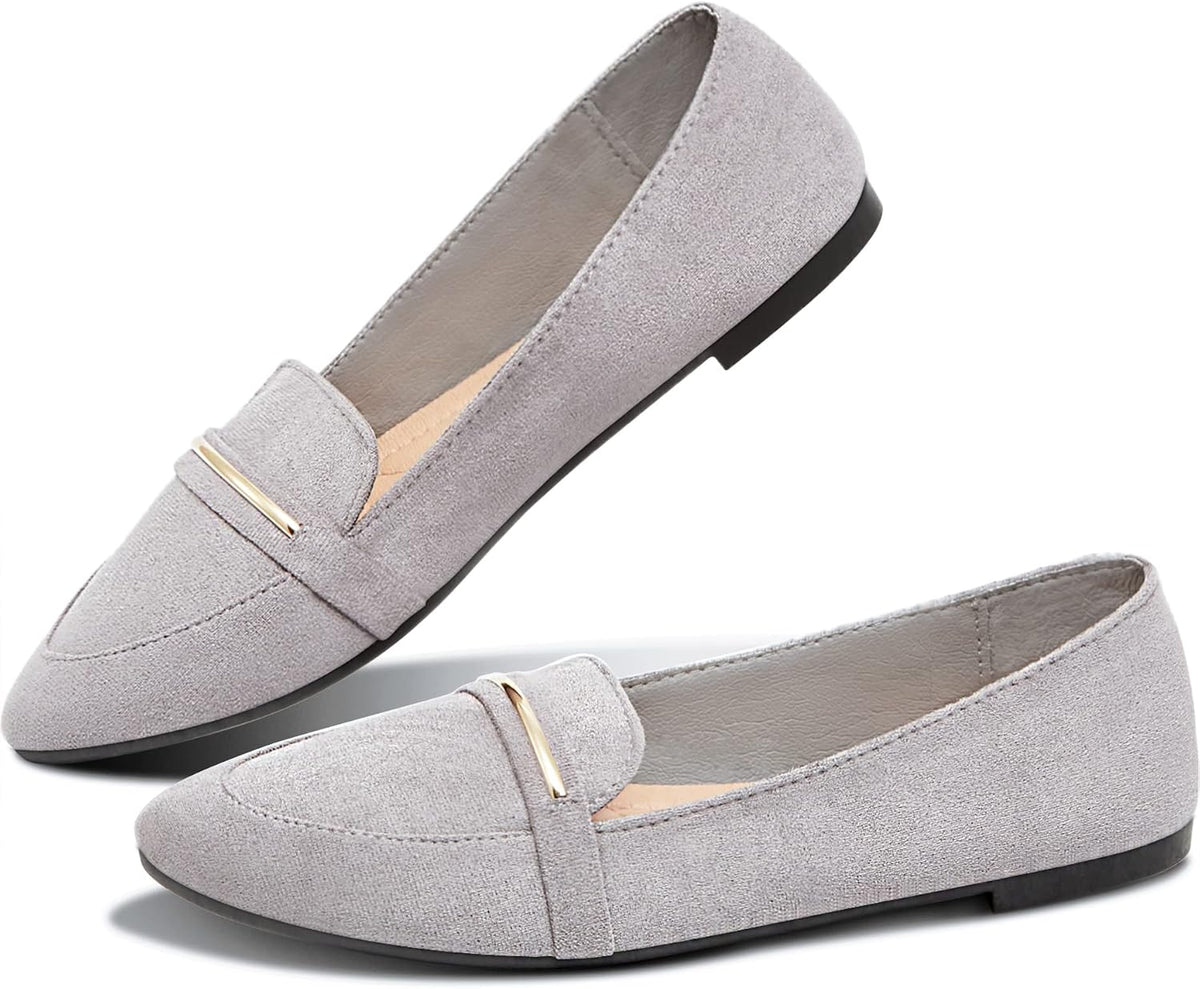 Women's Pointed Toe Penny Loafers - Faux Suede Flat Slip On Work Shoes for Office and Business Casual - 7