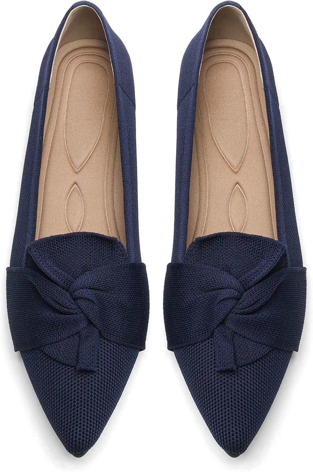 Women's Pointed Toe Knit Ballet Flats - Foldable Slip On Office Shoes with Built In Arch Support - 8