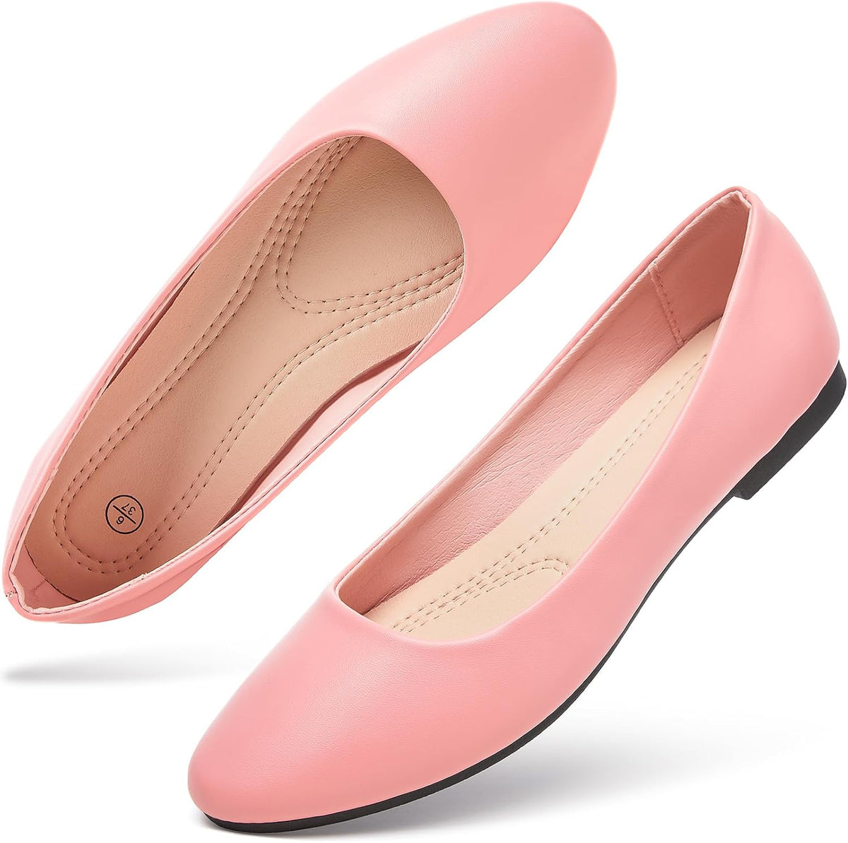 Women's Faux Leather Ballet Flats - Slip On Round Toe Dress Shoes for Office Days and Weekend Errands - 8