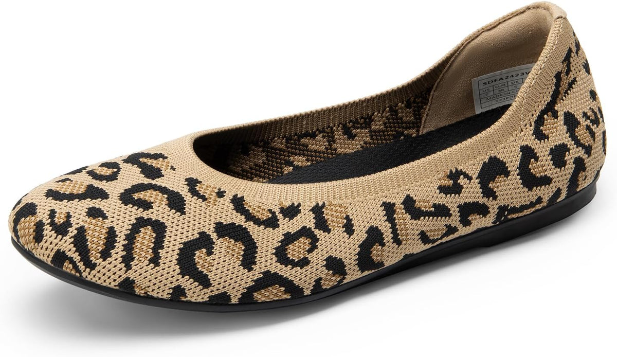 Women's Knit Ballet Flats - Round Toe Slip On Office Shoes, Flexible and Packable for Daily Walking and Travel - 9
