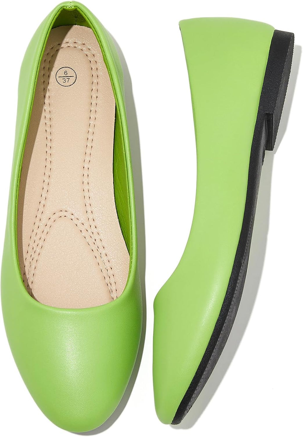 Women's Faux Leather Ballet Flats - Non Slip Low Heel Slip On Loafers for Teaching and Business Casual Days - 8
