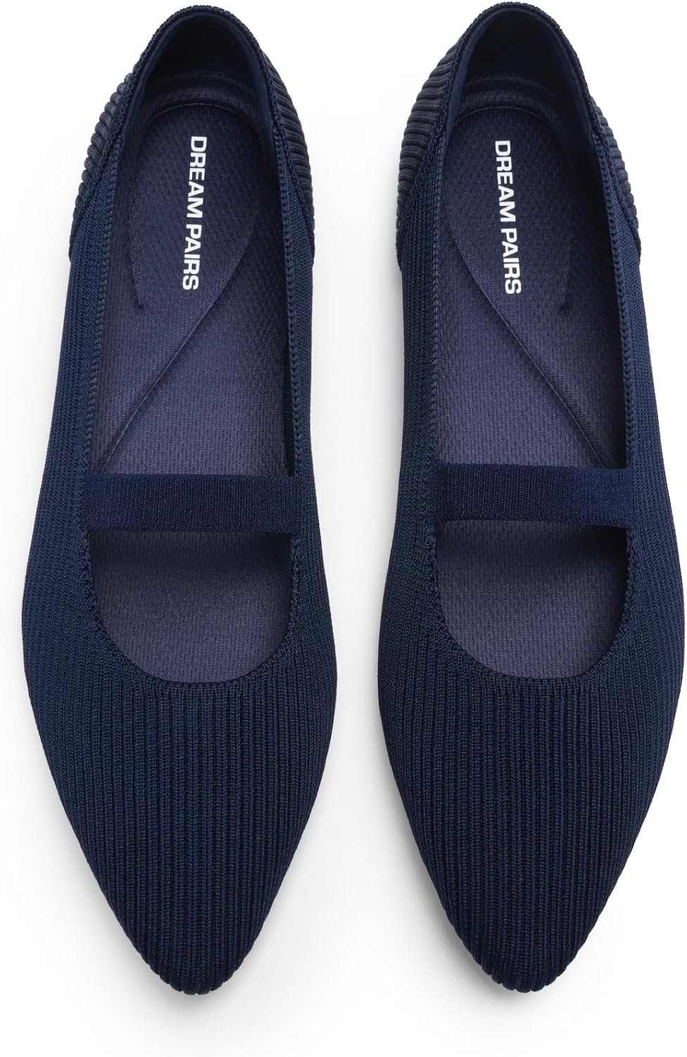 Women's Pointed Toe Mary Jane Flats - Machine Washable Knit Slip On Dress Shoes with Cushioned Insoles - 6