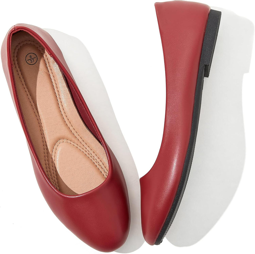 Women's Faux Leather Ballet Flats - Non Slip Low Heel Slip On Loafers for Teaching and Business Casual Days - 8