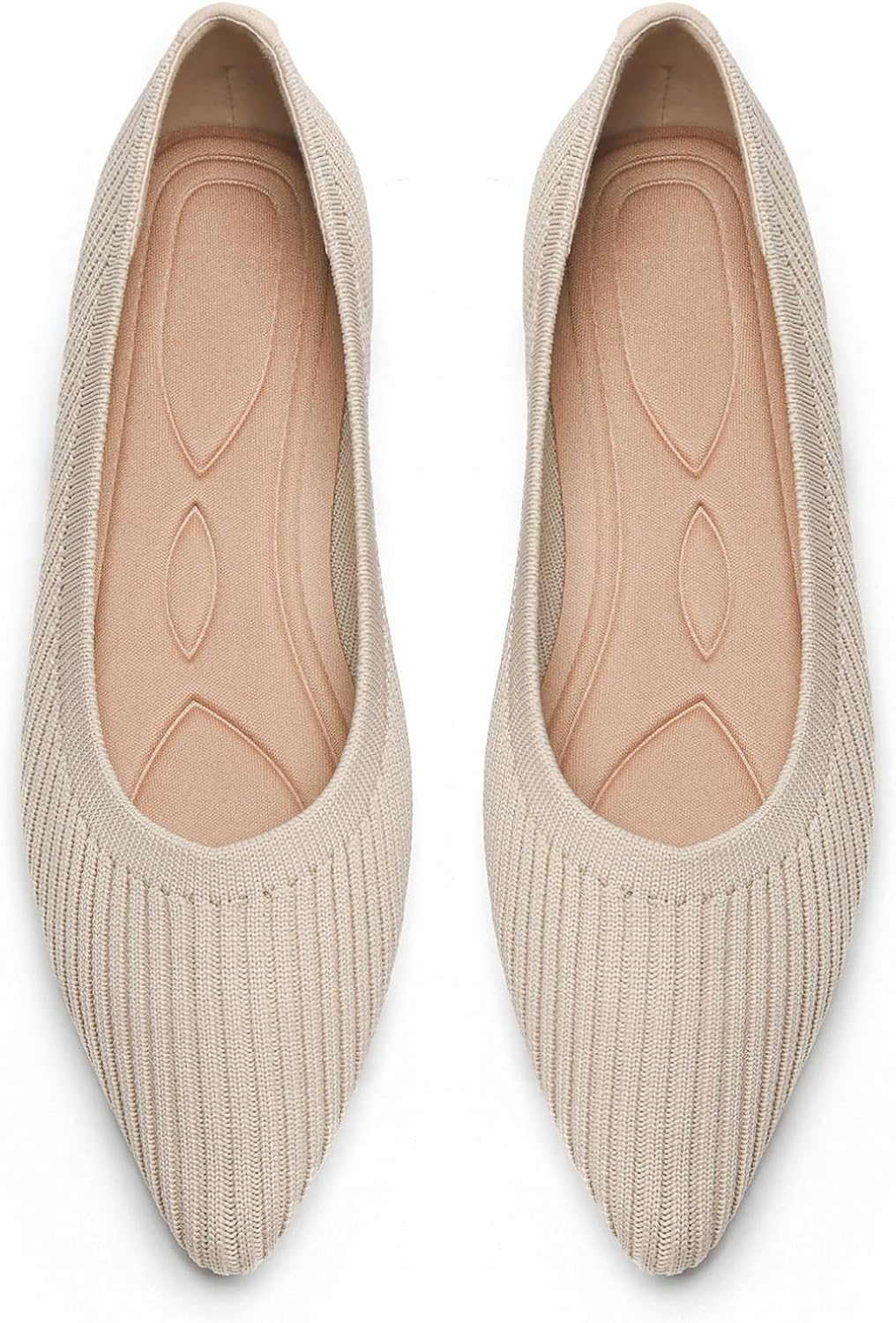 Women's Pointed Toe Knit Ballet Flats - Foldable Slip On Office Shoes with Built In Arch Support - 7