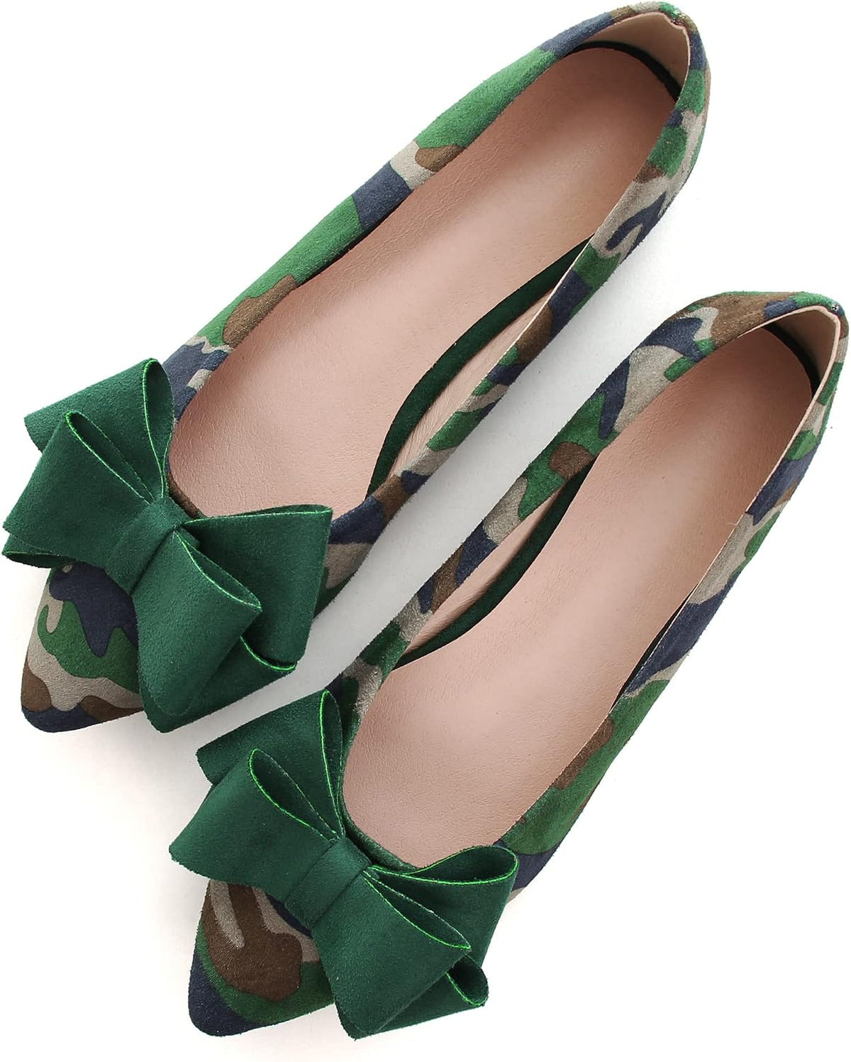 Women's Suede Bow Ballet Flats - Pointed Toe Slip On Moccasin Style Shoes for Work and Casual Wear - 8