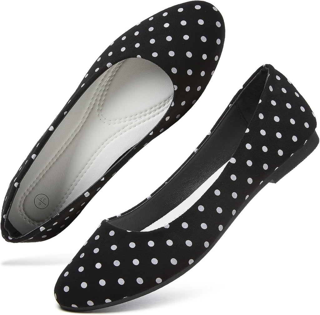 Women's Faux Leather Ballet Flats - Slip On Round Toe Dress Shoes for Office Days and Weekend Errands - 8