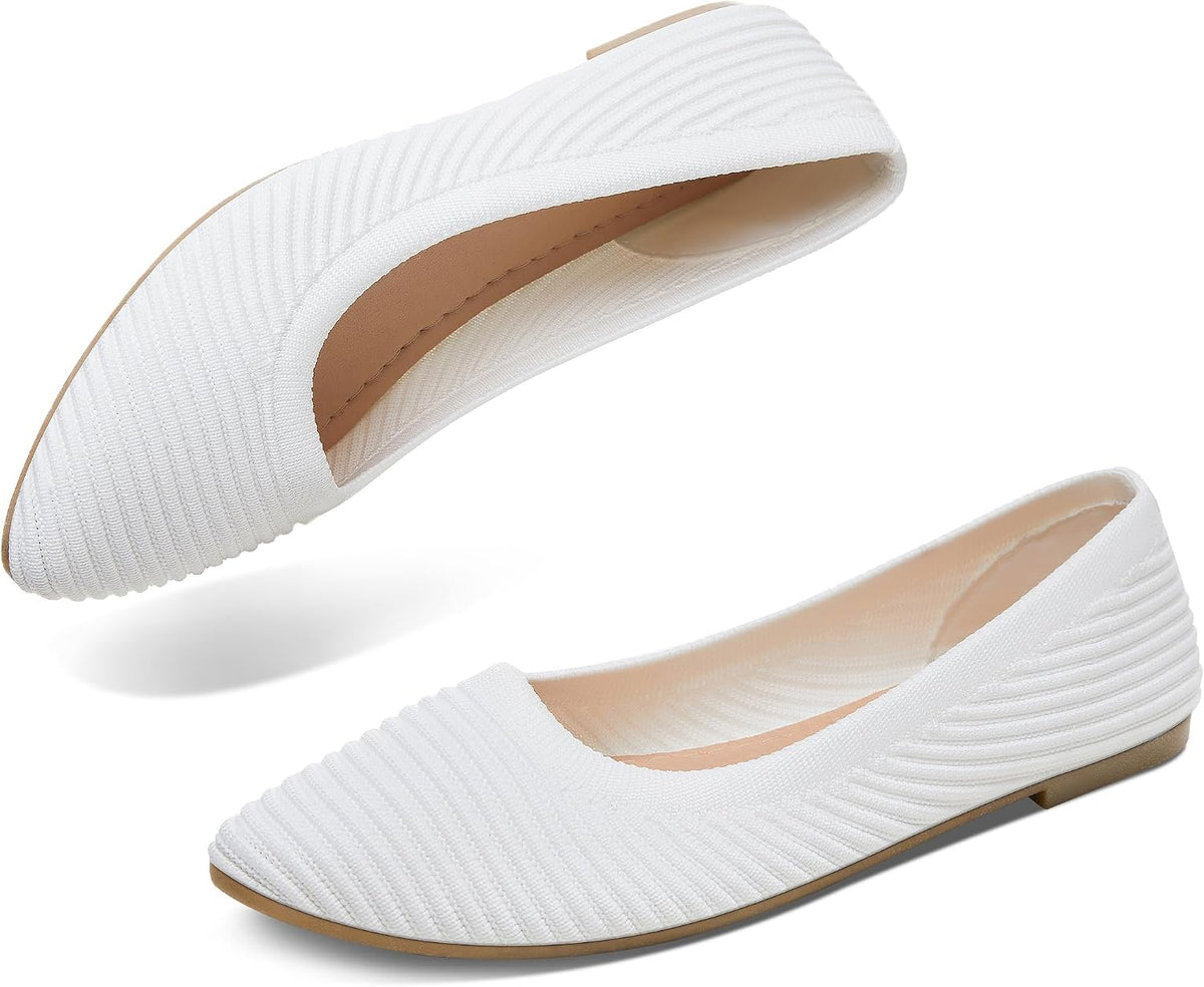 Women's Knit Ballerina Flats - Pointed Toe Soft Slip On Dress Shoes for Walking and Casual Office Wear - 7