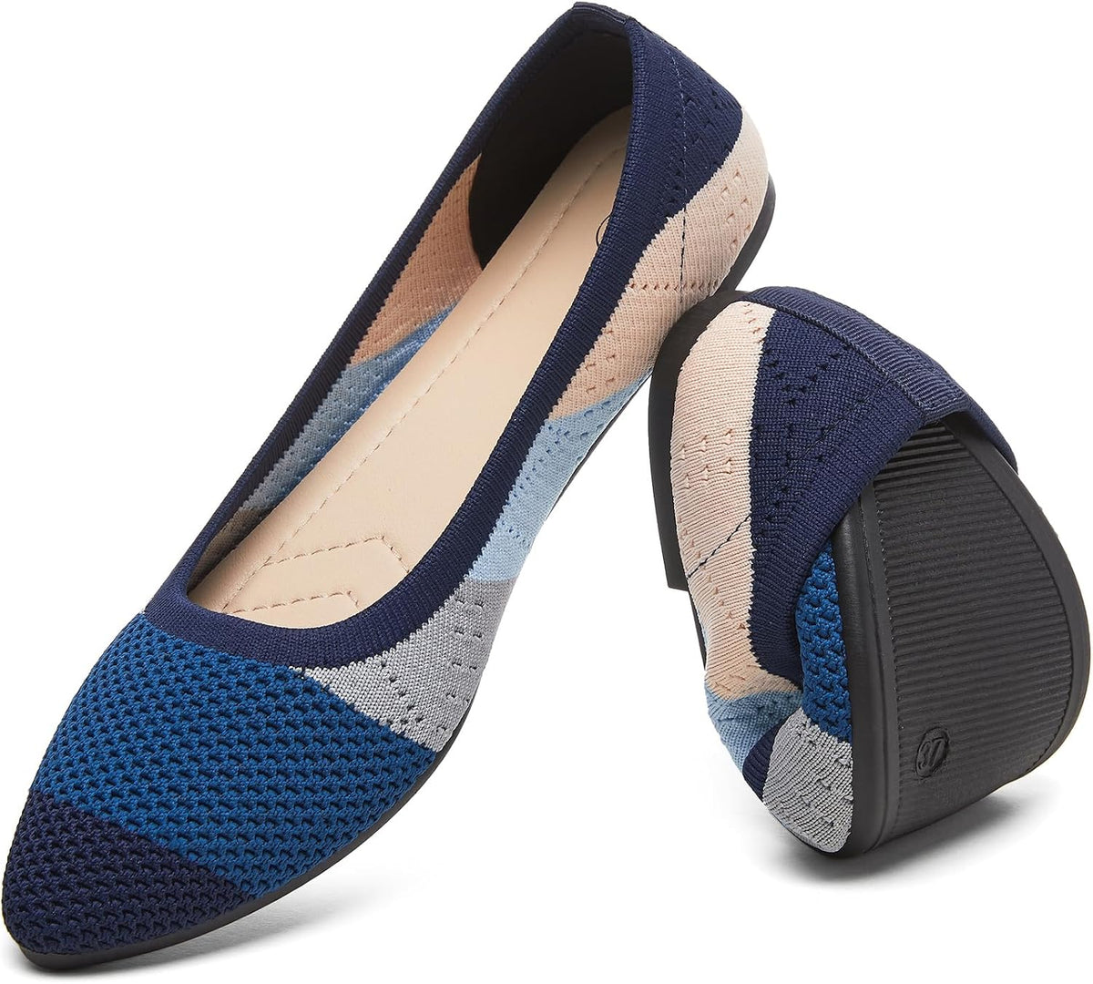 Women's Mesh Pointed Toe Ballet Flats - Breathable Slip On Dress Shoes with Memory Foam Insole - 6