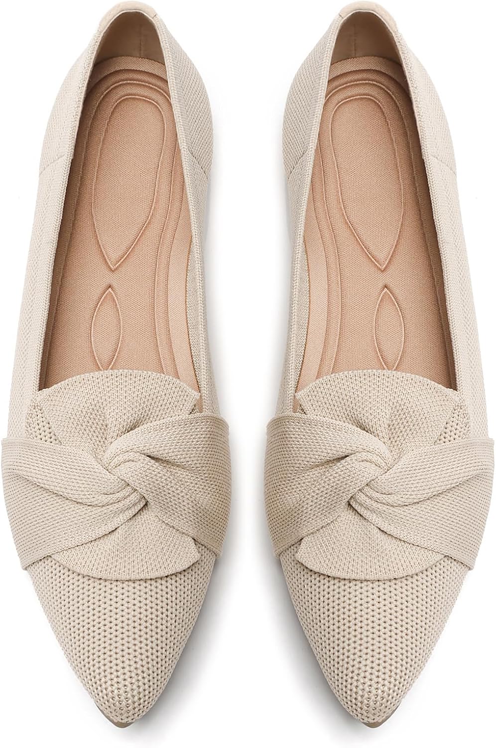 Women's Pointed Toe Knit Ballet Flats - Foldable Slip On Office Shoes with Built In Arch Support - 6