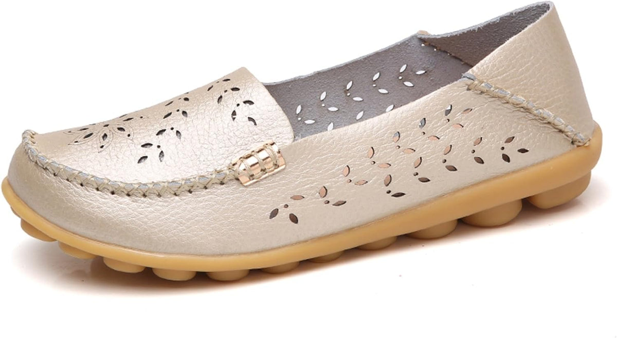 Women's Comfort Walking Loafers - Flat Slip On Casual Shoes with Cutout Detail for Everyday Wear - 9
