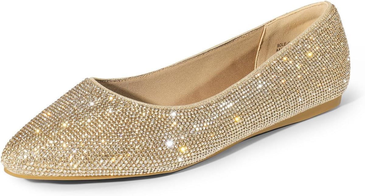 Women's Pointed Toe Dress Ballet Flats - Slip On Shoes in Suede, Patent and Glitter for Weddings and Work - 9