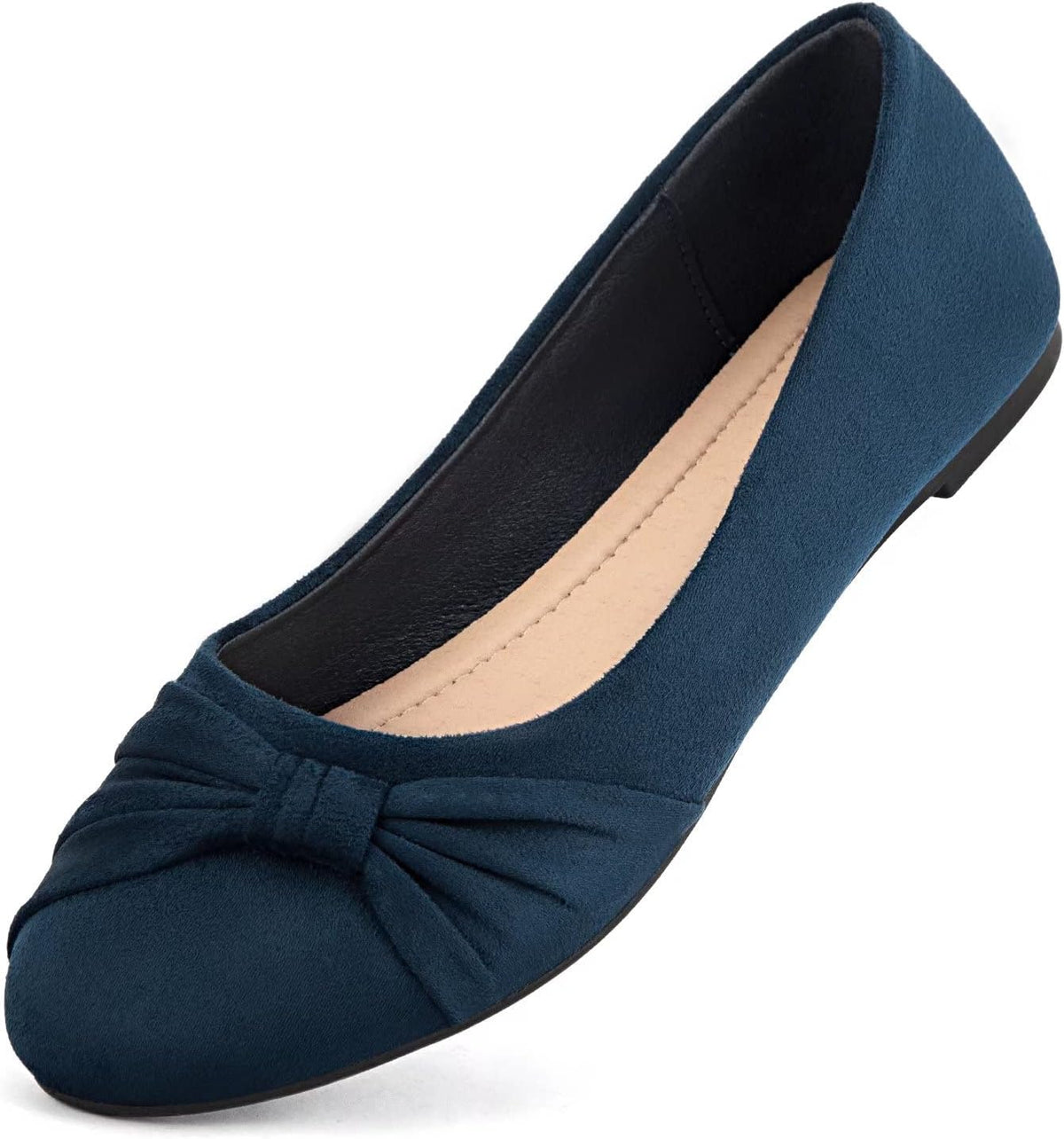 Women's Faux Suede Round Toe Ballet Flats - Slip On Dressy Walking Shoes for Office and Weekend Wear - 6