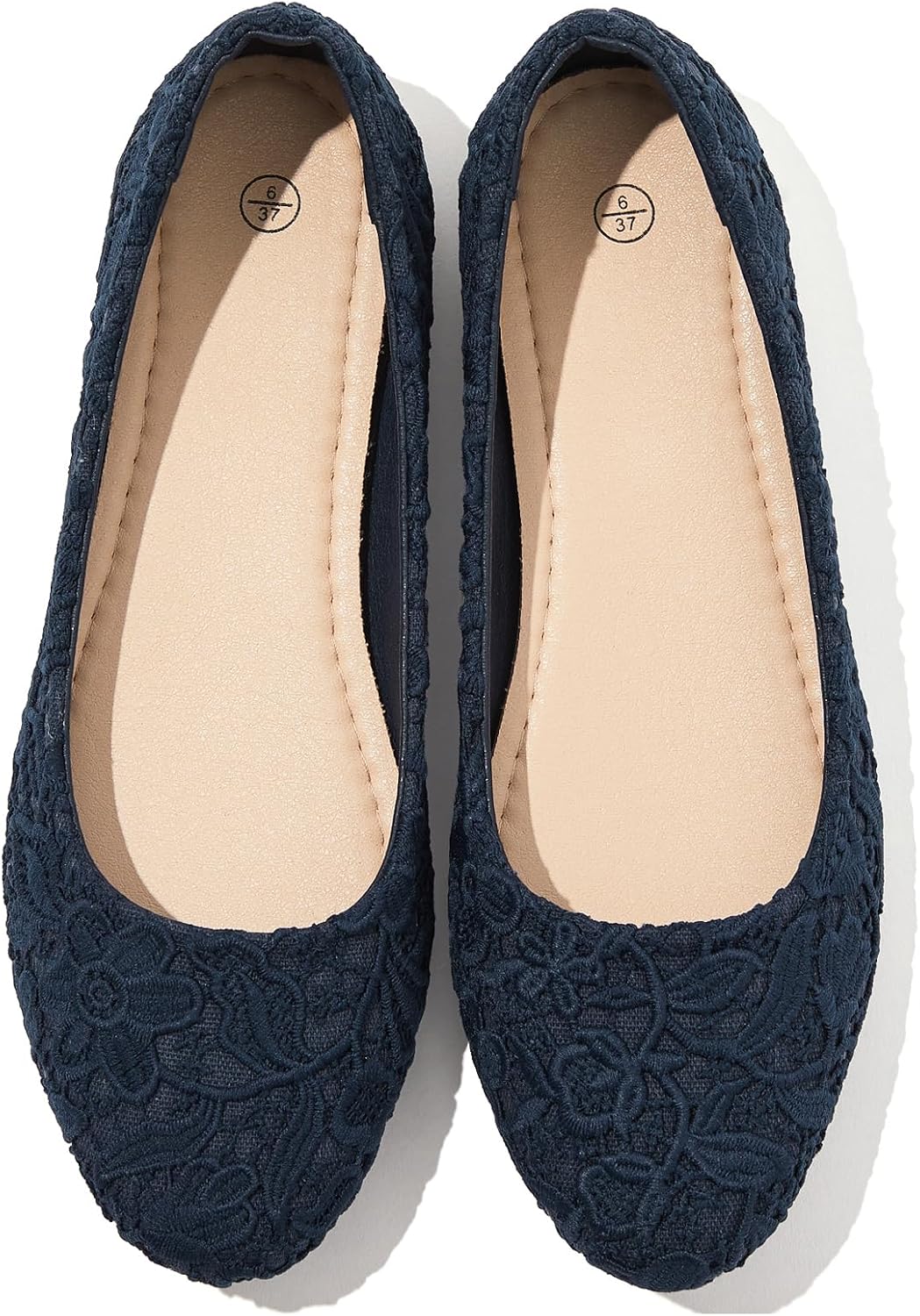 Women's Lace Ballet Flats - Round Toe Foldable Slip On Shoes with Cushioned Insole for Weddings and Work - 6