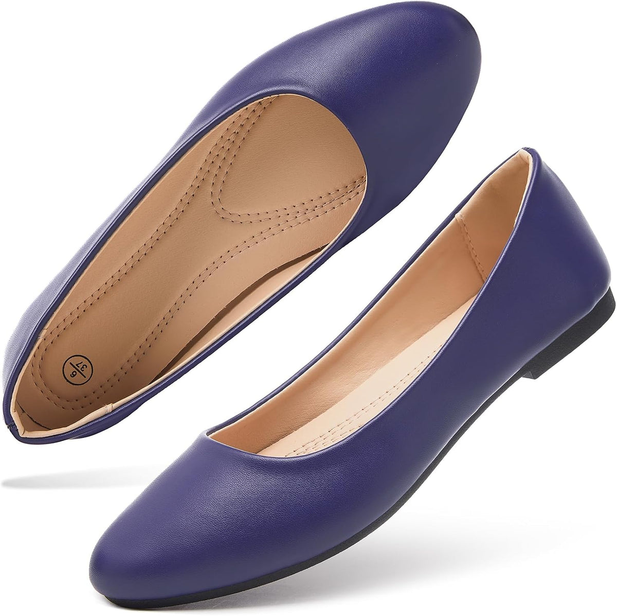 Women's Faux Leather Ballet Flats - Slip On Round Toe Dress Shoes for Office Days and Weekend Errands - 8
