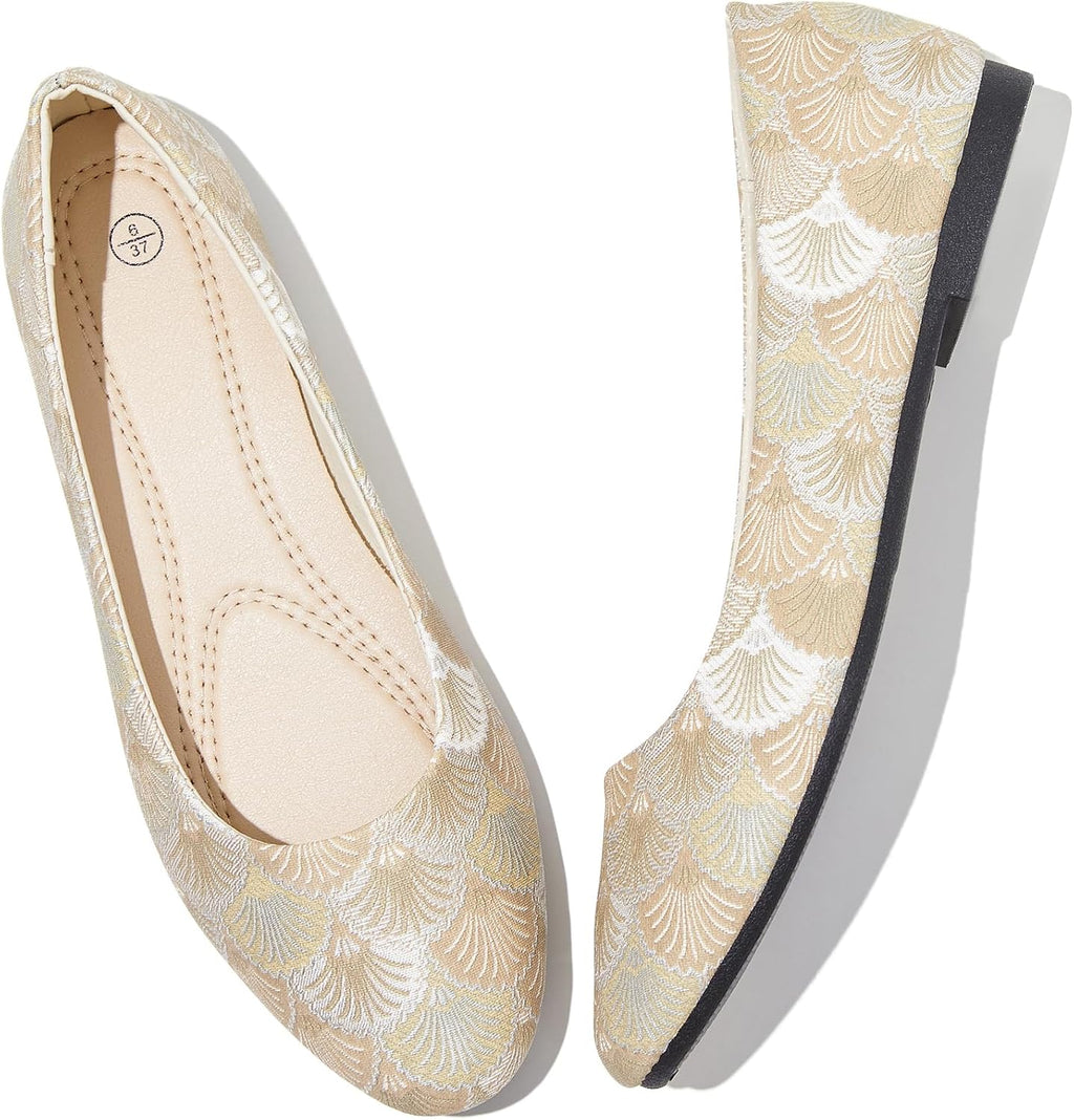 Women's Faux Leather Ballet Flats - Non Slip Low Heel Slip On Loafers for Teaching and Business Casual Days - 8