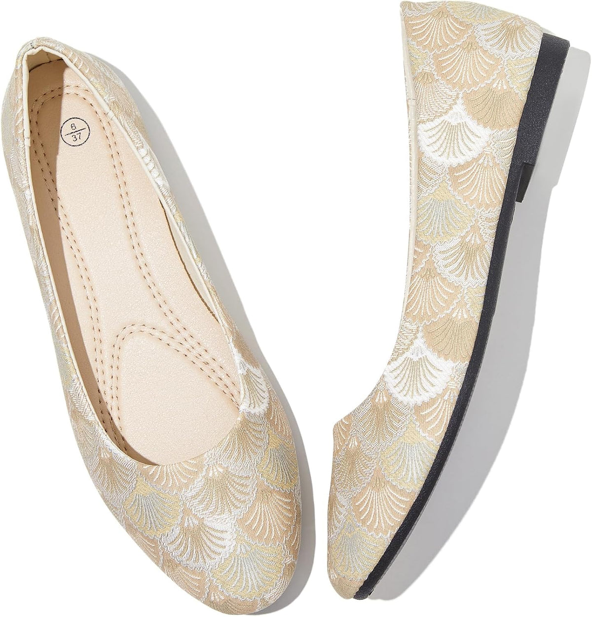 Women's Faux Leather Ballet Flats - Non Slip Low Heel Slip On Loafers for Teaching and Business Casual Days - 8