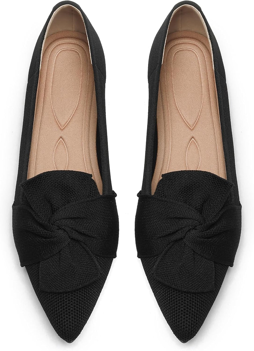Women's Pointed Toe Knit Ballet Flats - Foldable Slip On Office Shoes with Built In Arch Support - 8