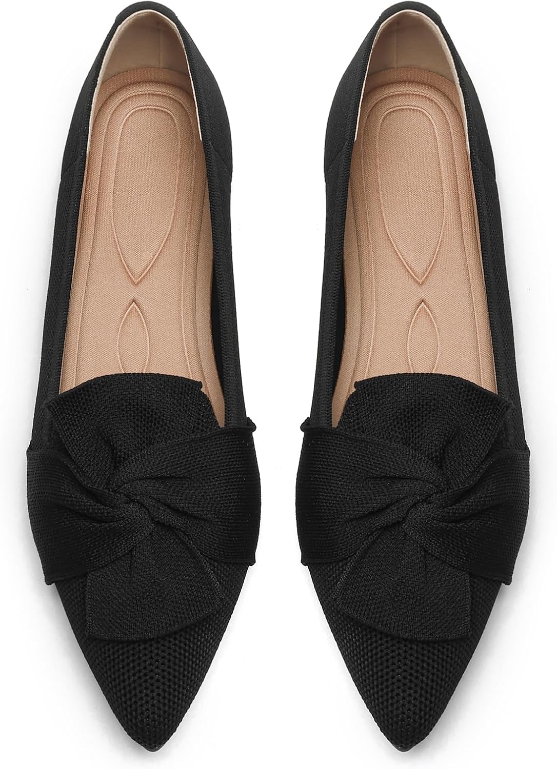 Women's Pointed Toe Knit Ballet Flats - Foldable Slip On Office Shoes with Built In Arch Support - 8