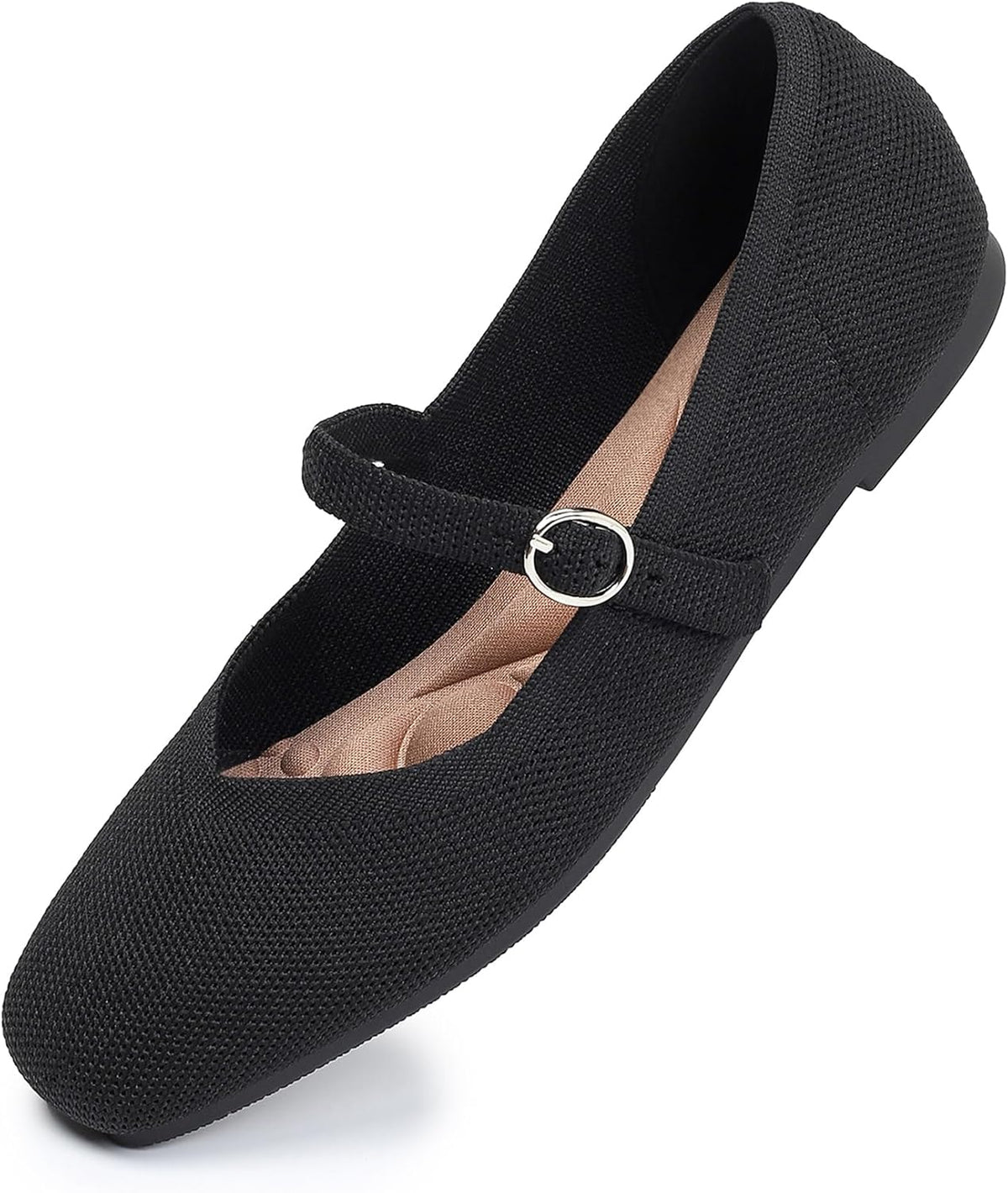 Women's Square Toe Knit Mary Jane Flats - Washable Ballet Shoes with Ankle Strap for Office and Formal Wear - 8