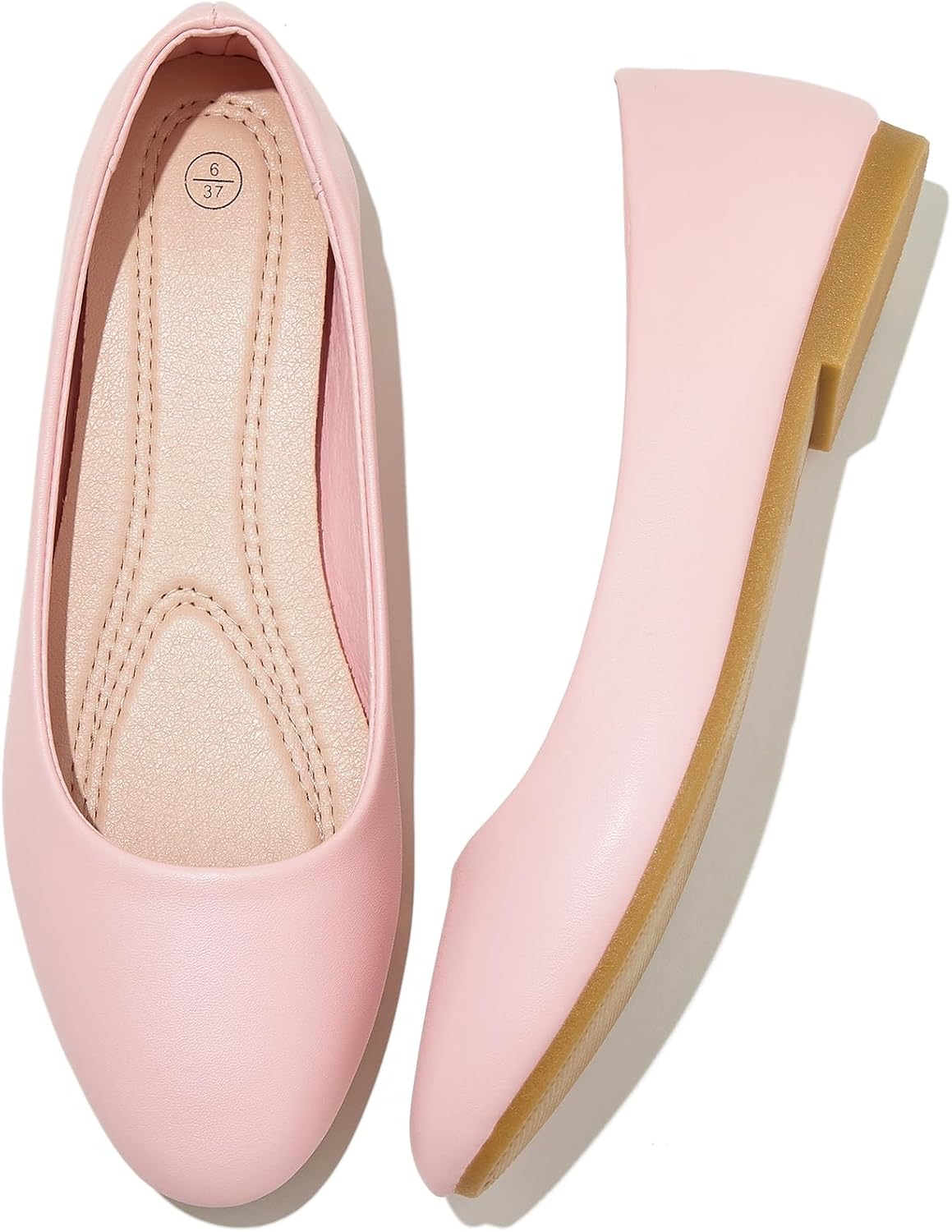 Women's Faux Leather Ballet Flats - Non Slip Low Heel Slip On Loafers for Teaching and Business Casual Days - 9