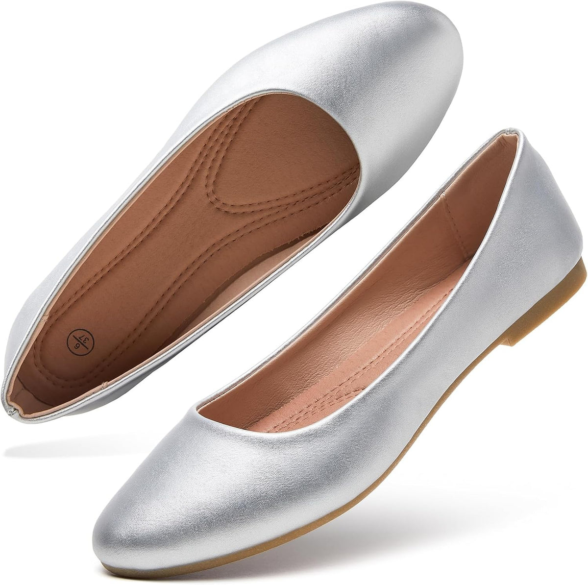 Women's Faux Leather Ballet Flats - Slip On Round Toe Dress Shoes for Office Days and Weekend Errands - 7