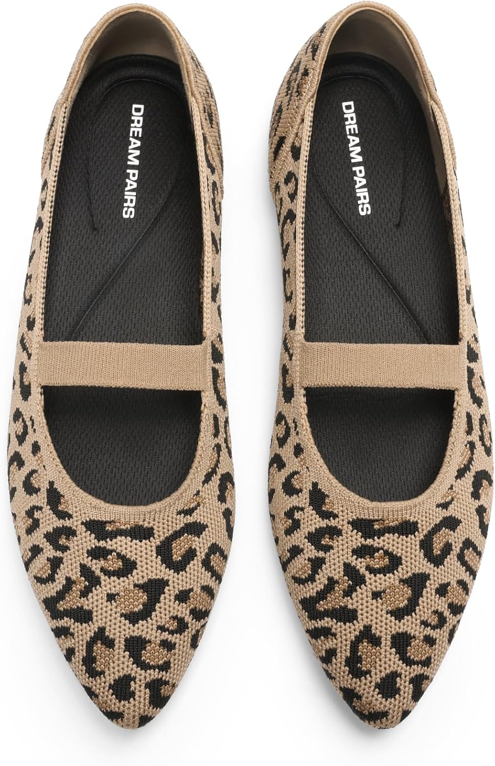 Women's Pointed Toe Mary Jane Flats - Machine Washable Knit Slip On Dress Shoes with Cushioned Insoles - 6 Wide