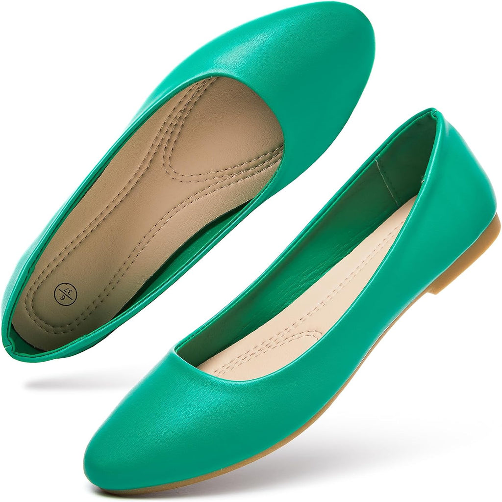 Women's Faux Leather Ballet Flats - Slip On Round Toe Dress Shoes for Office Days and Weekend Errands - 8