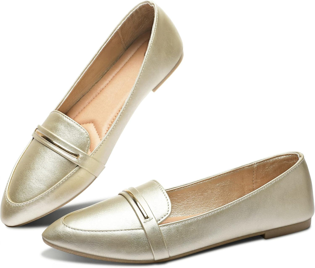 Women's Pointed Toe Penny Loafers - Faux Suede Flat Slip On Work Shoes for Office and Business Casual - 6