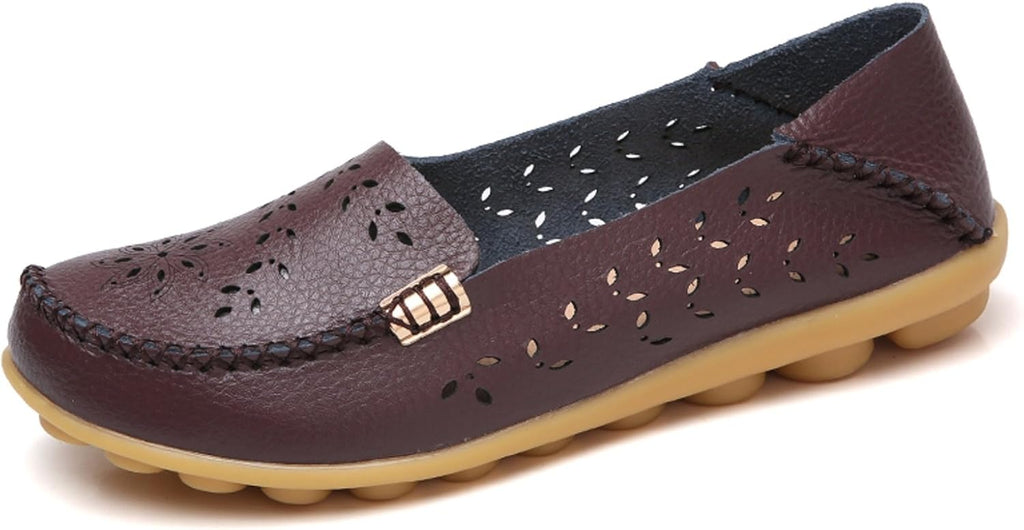 Women's Comfort Walking Loafers - Flat Slip On Casual Shoes with Cutout Detail for Everyday Wear - 6