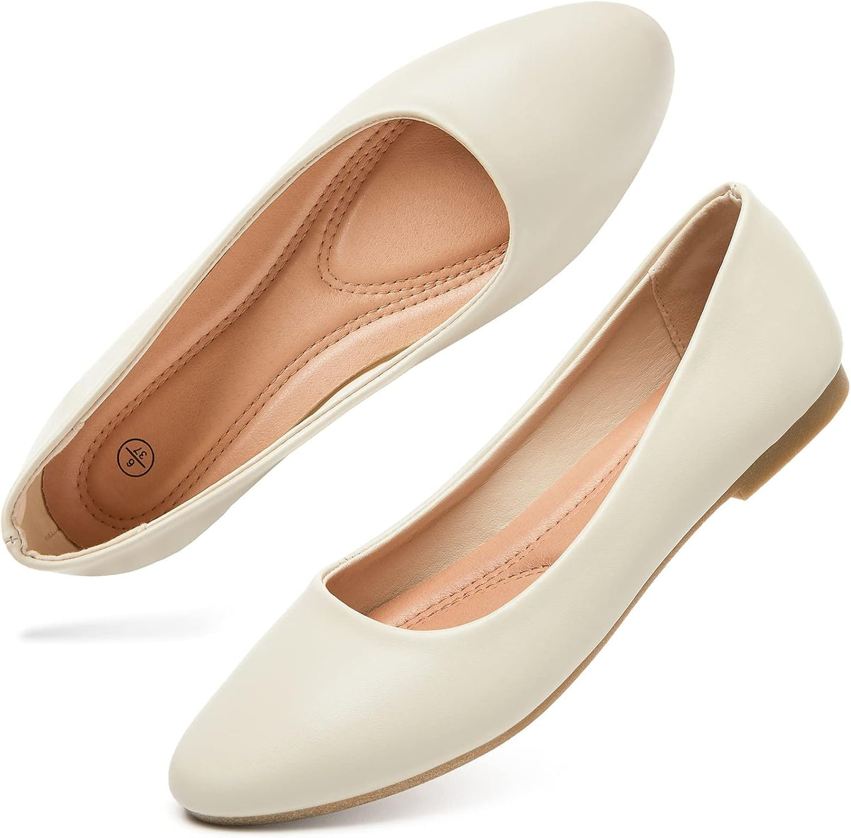 Women's Faux Leather Ballet Flats - Slip On Round Toe Dress Shoes for Office Days and Weekend Errands - 8