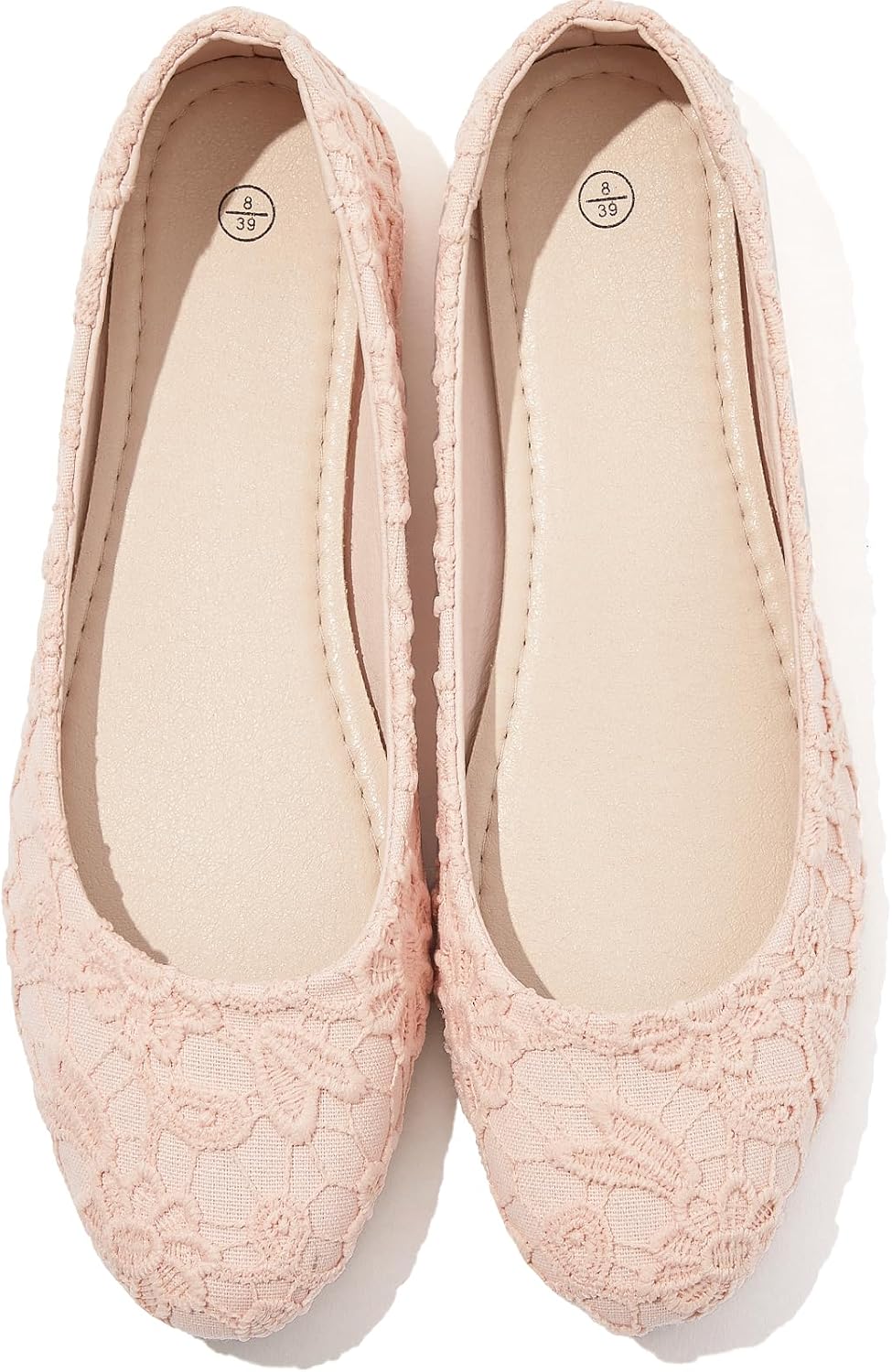 Women's Lace Ballet Flats - Round Toe Foldable Slip On Shoes with Cushioned Insole for Weddings and Work - 6