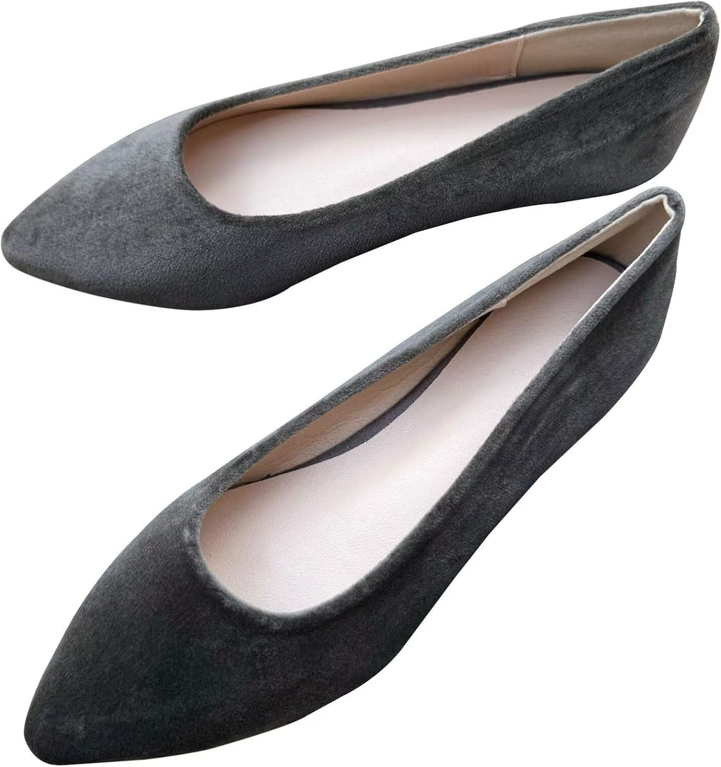 Women's Suede Pointed Toe Ballet Flats - Dressy Slip On Ballerina Walking Shoes for Office and Casual Wear - 8