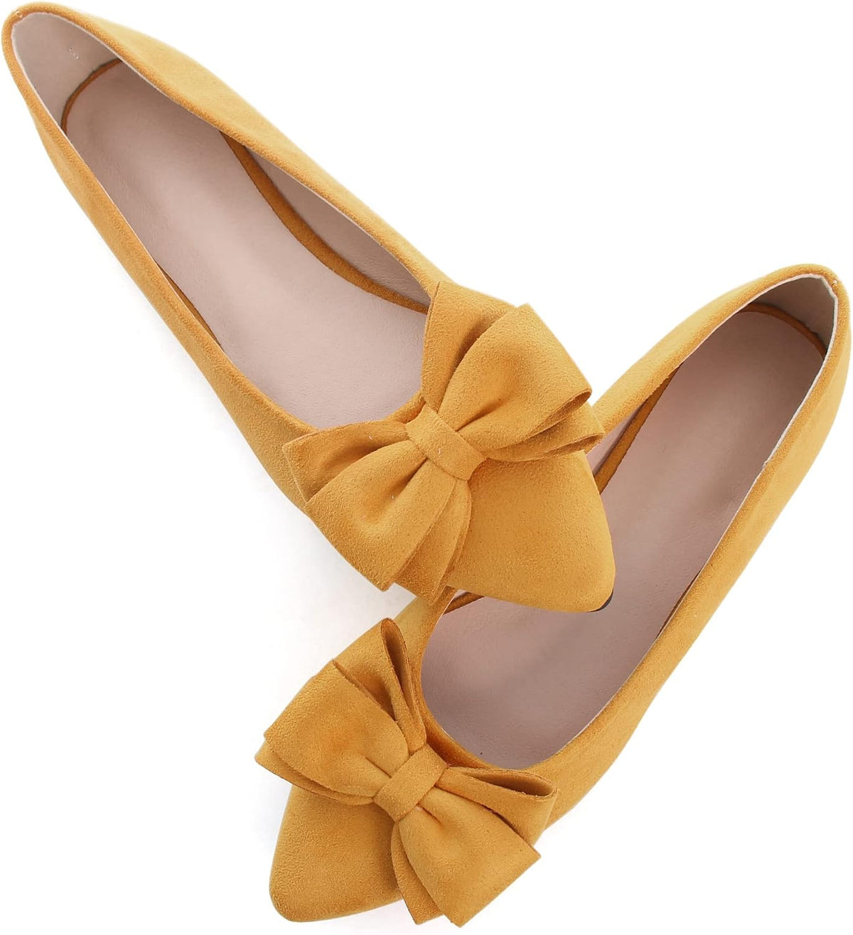 Women's Suede Bow Ballet Flats - Pointed Toe Slip On Moccasin Style Shoes for Work and Casual Wear - 10