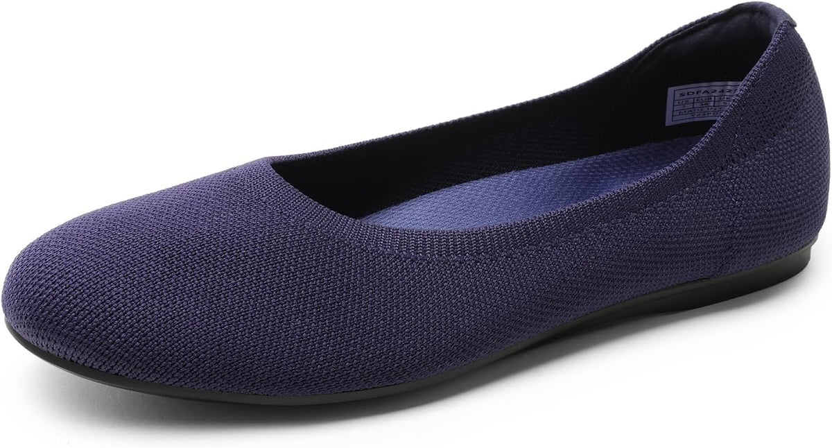 Women's Knit Ballet Flats - Round Toe Slip On Office Shoes, Flexible and Packable for Daily Walking and Travel - 6