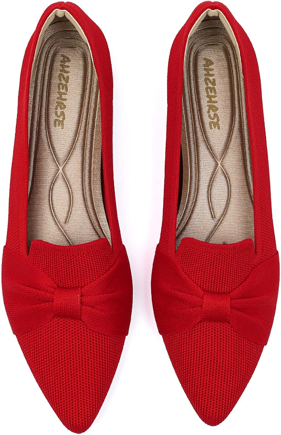 Women's Classic Pointed Toe Ballet Flats - Knit Dressy Bow Slip On Shoes for Office and Everyday Wear - 7