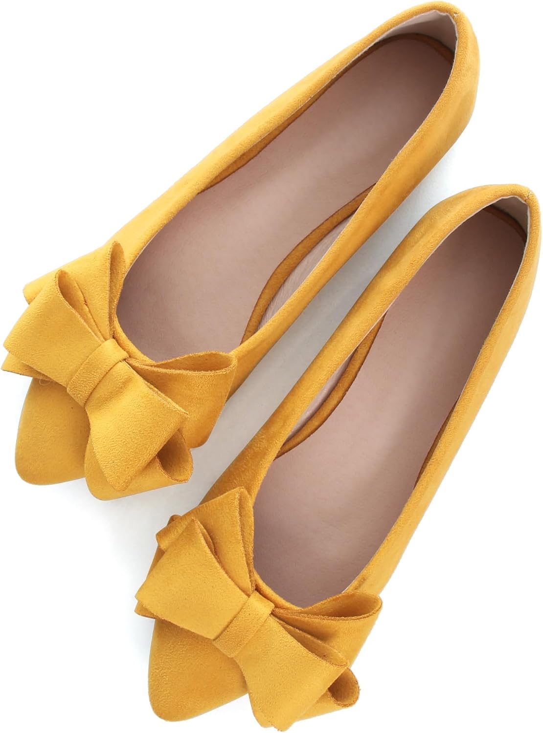 Women's Suede Bow Ballet Flats - Pointed Toe Slip On Moccasin Style Shoes for Work and Casual Wear - 9